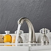 cheap Multi Holes-Widespread Bathroom Sink Mixer Faucet, 3 Holes 2 Handle Basin Tap, Retro Style Crystal Handle Brass Bathroom Sink Faucet Contain with Supply Lines and Hot Cold Water Hose Deck Mounted