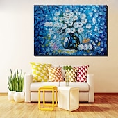 お買い得  花/植物画-ミンチュラ 手作り 厚いテクスチャー 花 油絵 キャンバス 壁アート 装飾 モダン 抽象画 ホームデコレーション ロールフレームレス 未延伸絵画