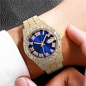 cheap Quartz Watches-Quartz Watch For Men Male Hip Hop Full Diamond Watch Luxury Stainless Steel Clock Men Analog Quartz Wristwatches Gift Boyfriend