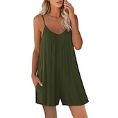 economico Salopette-Per donna Taglie UE / USA Tute Streetwear Tinta unita Senza maniche Corpetti Pantaloncini larghi Stondata Collage Casual / quotidiano Morbido Nero Verde militare Rosso Estate