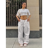 cheap Women&#039;s Cargo Pants-Women&#039;s Cargo Pants Pants Trousers Baggy Pants Fashion Low Waist Solid Color Pocket Baggy Quick Dry Inelastic Causal Black White Pink Khaki Spring, Fall, Winter, Summer Loose Fit