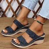 ieftine Sandale confortabile-sandale de damă cu pană cu ornamente florale și suport confortabil pentru arc - perfecte pentru ieșirile casual de vară