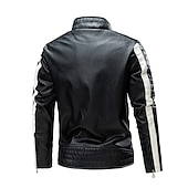 baratos Casacos &amp; Sobretudos para Homem-Homens Blusão de couro falso Jaqueta de Transição Jaqueta de motociclista Jaqueta de Motocicleta Diário Motocicletas Térmico / Quente Á Prova-de-Chuva Zip Completo Outono Cores Variadas Simples