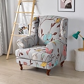 cheap Armchair Cover &amp; Armless Chair Cover-1 Set of 2 Pieces Stretch Wingback Chair Cover Floral Printed Wing Chair Slipcovers Spandex Fabric Wingback Armchair Covers with Elastic Bottom for Living Room Bedroom Decor