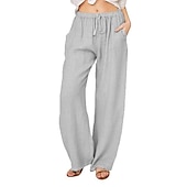 economico Pantaloni-Per donna Normale Culotte Gamba Larga Gamba larga Pantaloni in cotone e lino Moda Lunghezza intera Misura del girovita medio Semplice Tasche Laterali Gamba larga Baggy Comodità Inelastico Casuale