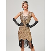 cheap Dresses-Roaring 20s 1920s Cocktail Dress Flapper Dress Dress Masquerade Normal The Great Gatsby Charleston Wedding Guest Sequins Tassel Fringe Women&#039;s Halloween Carnival Masquerade Carnival Wedding Wedding