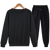 abordables chándal y sudadera con capucha para hombre-Hombre Tracksuit Sudadera Caqui claro. Azul Piscina Morado Rosa Amarillo Cuello Barco Color sólido 2 Piezas Deporte Casual Ropa de calle Ropa de calle Ropa deportiva Casual Invierno Otoño Ropa