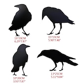 cheap Halloween Outdoor Decor-Halloween Acrylic Black Crow Scuplture Ornament Creative Photo Frame Raven Bird Statue Figurine Wall Display Decoration