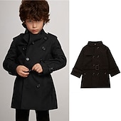 voordelige Bovenkleding-Kinderen Uniseks Trenchcoat Jas Lange mouw Zwart Khaki Effen Zak Herfst Winter Actief Formeel 2-12 jaar
