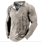halpa Miesten vintage poolo-Miesten Merellinen Vetoketjulliset poolopaidat Golfpaita Pitkähihainen Poolopaidat Kauluspaidat Vintage Vapaa-aika Lomavaatteet Venevaatteet Juhla-asut 3D-tulostus Quarter Zip Polo Sininen Khaki