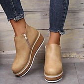 levne Platformové boty-Dámské Boty Boty na platformě Větší velikosti Venkovní Denní Kotníkové boty Booties Podzim Platforma Klínový podpatek Oblá špička Vinobraní Na běžné nošení Minimalismus Chůze PU Zip Světle hněd