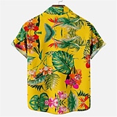 billiga Tropiska växter-Herr Blommig Leopard Landskap Skjorta Hawaii skjorta Aloha skjorta Kort ärm Skjorta Nedvikt Mode Designer Ledigt Utomhus Gata Ledigt Vit Gul Marinblå 3D-tryck S M L