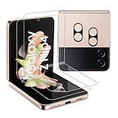 olcso Samsung-képernyővédők-[2+2 csomag] Képernyővédő fólia + kamera lencsevédő fólia Kompatibilitás Samsung Galaxy Z-átfordítás 7 Z Flip 6 Z Flip 5 Z Flip 4 Z Flip 3 TPU hidrogél 9H erősség Magától gyógyuló Anti Bubbles