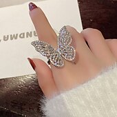 economico Anelli-anello autunno matrimonio geometrico argento strass lega farfalla elegante semplice lusso 1 pz / donna / anello aperto / un orecchino / anello regolabile vestito per stupire 2025