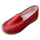 cheap Women&#039;s Slip-Ons &amp; Loafers-Women&#039;s Orange Faux Leather Loafers – Slip-On Moccasin Flats with Cushioned Sole for Casual Wear, Walking, and Daily Commute