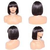 abordables Perruques Synthétiques Sans Bonnet-perruque winona ryder perruques bob courtes cheveux humains 8 pouces cheveux vierges aucun avant de lacet droites courtes perruques bob de cheveux humains pour les femmes noires remy perruque noire