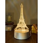 cheap 3D Night Lights-Eiffel Tower 3D LED Optical Illusion Acrylic Night Light with USB Powered Bedroom Decoration Table Lamp Birthday Fashion Style Gift for Child Baby Kids