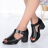preiswerte Kleidungs-Sandalen-Damen Sandalen Blockabsatz Sandalen Täglich Strand Feste Farbe Sommer Blockabsatz Peep Toe Vintage Klassisch Brautkleider schlicht PU Leder PU Knöchelriemen Schwarz Hellgrau