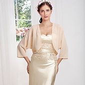 voordelige bruiloft gast wraps-Vrouwen Wikkels Bolero Schouder Jassen  Jassen Zonbescherming 3/4 Lengte Mouw Dolman Mouw Chiffon Bruiloftswikkels Met Beading Voor Feest Avond Herfst Jurk om indruk te maken