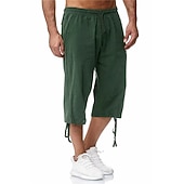 economico Classico-Per uomo Pantaloncini Pantaloncini di lino Pantaloncini estivi Pantaloncini da spiaggia Pantaloni modello Capri A cordoncino Vita elastica Tasca frontale Liscio Comfort Traspirante Polpaccio Sportivo