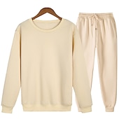 abordables chándal y sudadera con capucha para hombre-Hombre Tracksuit Sudadera Caqui claro. Azul Piscina Morado Rosa Amarillo Cuello Barco Color sólido 2 Piezas Deporte Casual Ropa de calle Ropa de calle Ropa deportiva Casual Invierno Otoño Ropa