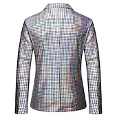 cheap Men&#039;s Classic Blazers-Men&#039;s Jacket Blazer Party Evening Bar Party Favor Vintage Skinny Polyester Stripes and Plaid Glitter Windproof Single Breasted Blazer Silver Gold Rainbow