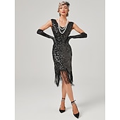 cheap Dresses-Roaring 20s 1920s Cocktail Dress Flapper Dress Dress Masquerade Normal The Great Gatsby Charleston Wedding Guest Sequins Tassel Fringe Women&#039;s Halloween Carnival Masquerade Carnival Wedding Wedding