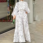 cheap Formal Jumpsuits-Women&#039;s Normal Jumpsuit Streetwear Floral Long Sleeve Stand Collar Pocket Print Daily Holiday Regular Fit Black White Pink Fall