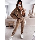 cheap Women&#039;s Tracksuit-Women&#039;s Active Streetwear Tracksuit Pants Sets Sweatshirt Long Sleeve Hooded Solid Color Sports Outdoor Casual Black White Green Fall &amp; Winter Regular Fit