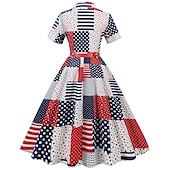 billiga Kvinnors Kollektion-självständighetsdagen flare klänning underklänning bandana 3 st outfits usa flagga 1950-tal retro vintage swing klänning dam festklänning 4 juli