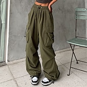 voordelige dames cargobroek-dames cargo-parachutebroek wijde pijpen broek wijde pijpen wijde pijpen wijde pijpen micro-elastisch hoge taille mode casual dagelijks legergroen zwart s m lente&amp;amp; val