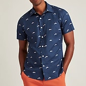 preiswerte Bedruckte Herrenhemden-Herren Tier Hai Hemd Knopfhemd Kurzarm Modisch Designer Brautkleider schlicht Outdoor Festtage Sommer Frühling Umlegekragen Bedruckt Button-Down Marineblau
