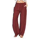 economico Pantaloni-Per donna Normale Culotte Gamba Larga Gamba larga Pantaloni in cotone e lino Moda Lunghezza intera Misura del girovita medio Semplice Tasche Laterali Gamba larga Baggy Comodità Inelastico Casuale