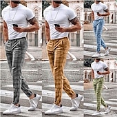 economico Chino-Per uomo Pantaloni Chino Pantaloni da jogger Pantaloni eleganti scozzesi Tasche Gamba dritta A quadri Comfort Traspirante Informale Giornaliero Abbigliamento di strada Sportivo Di tendenza Giallo Blu