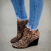 ieftine Botine-botine de damă cu pană cu imprimeu leopard - ideale pentru ținute casual, ieșiri de noapte și moda la modă de toamnă
