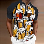 Oktoberfest Men's Polo Shirt Golf Shirt Beer Turndown Yellow 3D Print Outdoor Street Short Sleeves Zipper Print Clothing Apparel Fashion Designer Casual Breathable4
