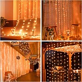 お買い得  プラグイン式電源-屋外クリスマスウィンドウライト 3x3m-300led プラグイン 8 モードカーテンライト 9 色リモートコントロールウィンドウ壁掛けライト クリスマスの装飾のための暖かい白 rgb 寝室の結婚式のパーティーガーデン屋内