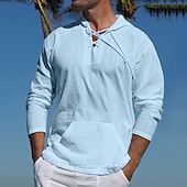 preiswerte Freizeithemden für Herren-Herren Hemd Sommerhemd Strandhemd Feste Farbe Strasse Casual Schwarz Weiß Blau Khaki Langarm Mit Kapuze Sommer Bekleidung