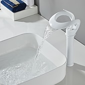 economico Classici-Rubinetto Lavabo Bagno Con Bocca A Cascata, Miscelatore Lavabo In Ottone, Rubinetti Vasca Monocomando Monoforo Finiture Verniciate Corpo Alto Stile Moderno