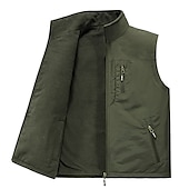 お買い得  ジレ-男性用 フリースベスト ベスト ジレ 日常 アウトドアウェア スポーティー カジュアル 普段着 冬 プリント ポリエステル 防風 保温 数字 ジッパ－ スタンド レギュラー ブラック アーミーグリーン ブルー カーキ色 ベスト