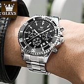 billiga Kvartsklockor-OLEVS Kvarts Klocka Gåva För Män Mode Lyx Dyk Klassisk Kvarts Herrklockor Sport Vattentåliga Rostfria Stål Rem Klockor