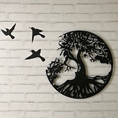 baratos Tapeçarias ao ar livre-Árvore da vida de metal decoração de arte de parede, grande árvore da vida e pássaros da paz placa de parede decorativa arte de jardim escultura pendurada