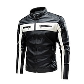 baratos Casacos &amp; Sobretudos para Homem-Homens Blusão de couro falso Jaqueta de Transição Jaqueta de motociclista Jaqueta de Motocicleta Diário Motocicletas Térmico / Quente Á Prova-de-Chuva Zip Completo Outono Cores Variadas Simples