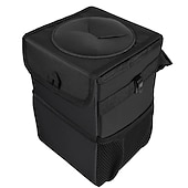 cheap Car Organizers-Car Trash Can with Lid - Car Trash Bag Hanging with Storage Pockets Collapsible and Portable Car Garbage Bin