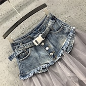 cheap Plain Skirts-Women&#039;s Skirt A Line Basic Long Carnival Costumes Ladies Asymmetrical Skirts Color Block Solid Colored Pleated Tulle Vacation Daily Wear Black Light Blue Summer Denim