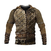 abordables Motif 3D-Homme Imprimés Photos Viking Sweat à capuche Sweats à Capuche Sweat-shirt Sweat à capuche manche longue Sweat à capuche Capuche Rétro Vintage 3D effet du quotidien Des sports Marron Kaki Automne
