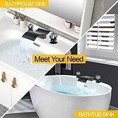 economico Multiforo-rubinetto del lavandino del bagno con due maniglie a manopola in cristallo cascata nero opaco/cromo montato sul ponte rubinetti del bagno a 3 fori diffusi per vasca o lavabo