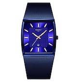 cheap Quartz Watches-NIBOSI Blue Square Mens Watches Top Brand Luxury Quartz Watch Men Slim Waterproof Male Wristwatch Men Relogio Masculino 2376