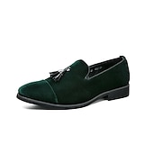abordables Semi-formel-mocassins en velours vert pour hommes avec détails à pompons – chaussures élégantes à enfiler pour événements formels, mariages et fêtes