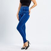 olcso Sima leggings-női divatos harisnya leggings bokáig érő nadrág alkalmi hétvégi rugalmas egyszínű pocakkontroll popsi emelő magas derék vékony kék 2xl